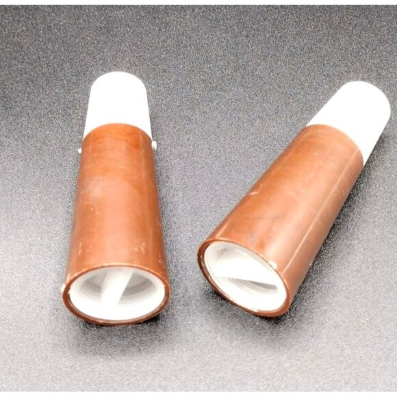 Salt Pepper Shakers MCM Brown White Gold Lettering Vintage Lazy Susan Style - Picture 2 of 14